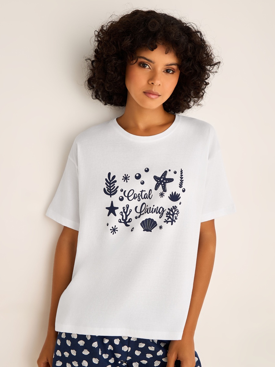 Pyjama Set with Shell Print T-Shirt and Shorts