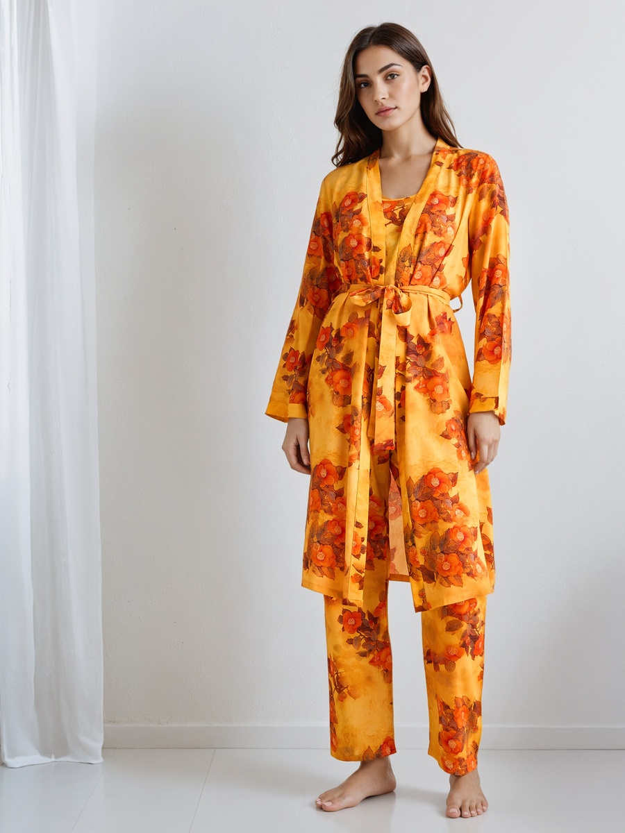 Sleeveless Top and Pyjama Set with Robe