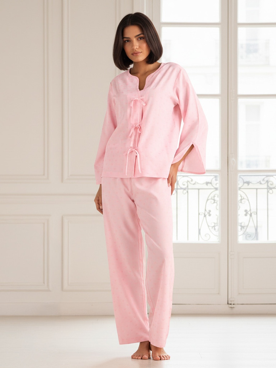 Pyjama Set with Bow Accent Top and Pants