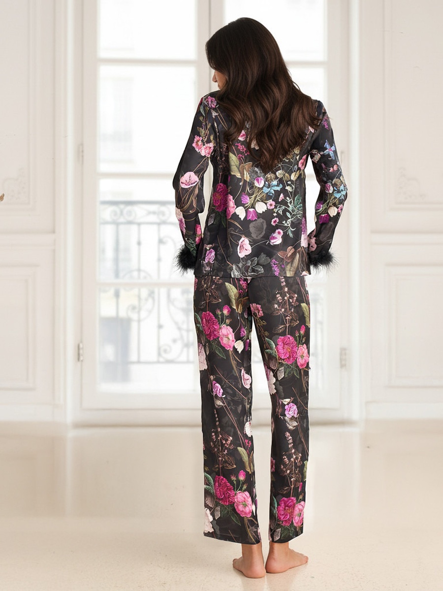 Pyjama Set with Satin Button-Down Shirt and Pants