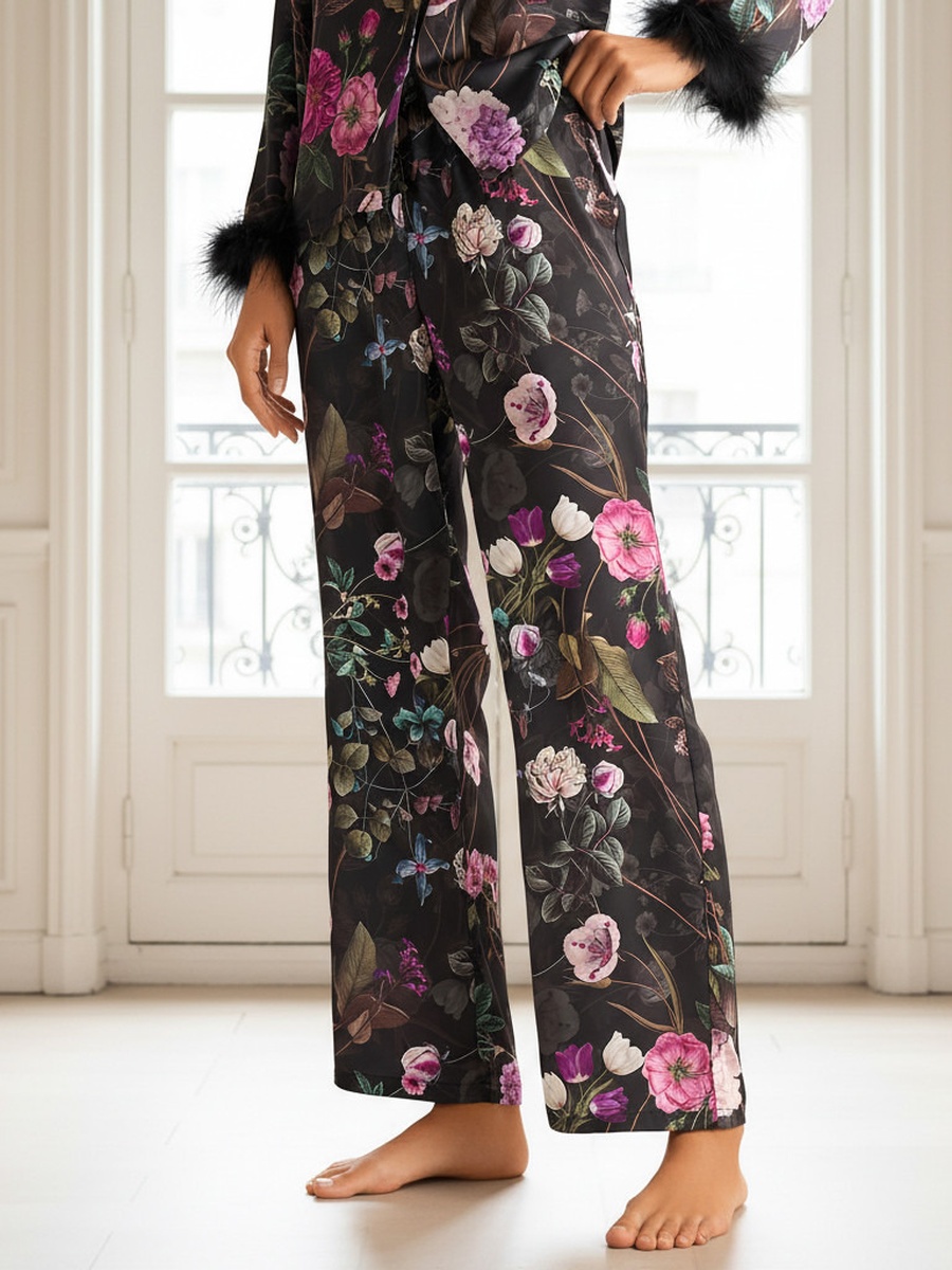 Pyjama Set with Satin Button-Down Shirt and Pants