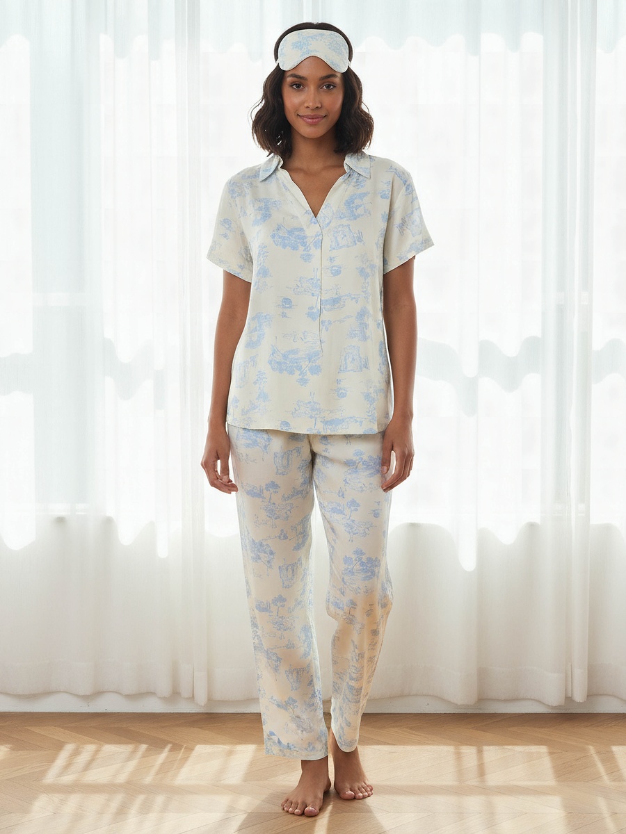 Viscose Top and Pyjama Set with Eye Mask