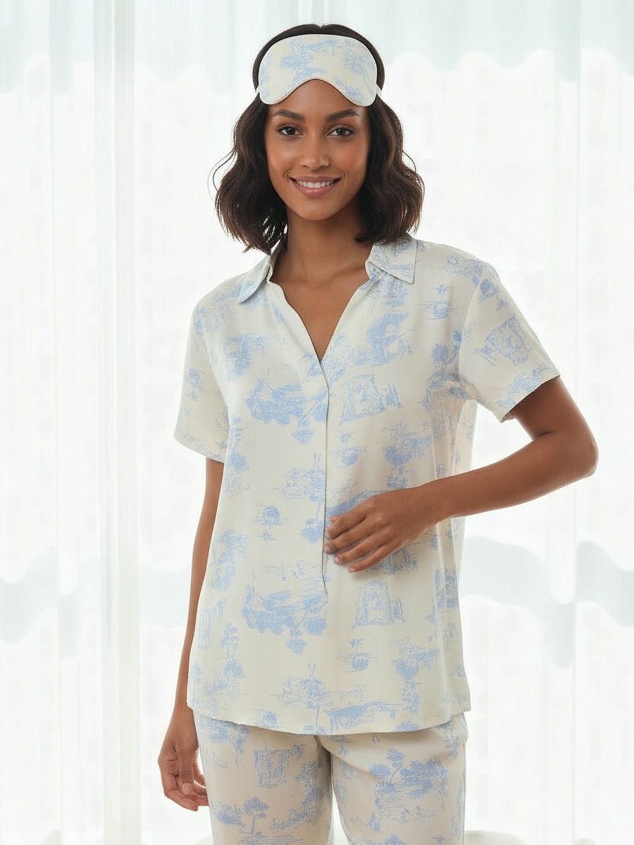 Viscose Top and Pyjama Set with Eye Mask