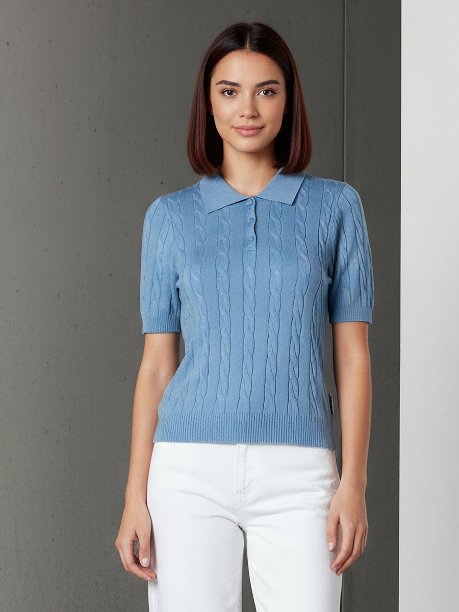 Regular Fit Polo T-Shirt with Cable Knit Design
