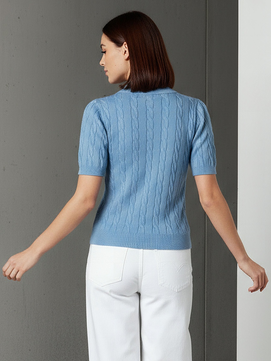 Regular Fit Polo T-Shirt with Cable Knit Design