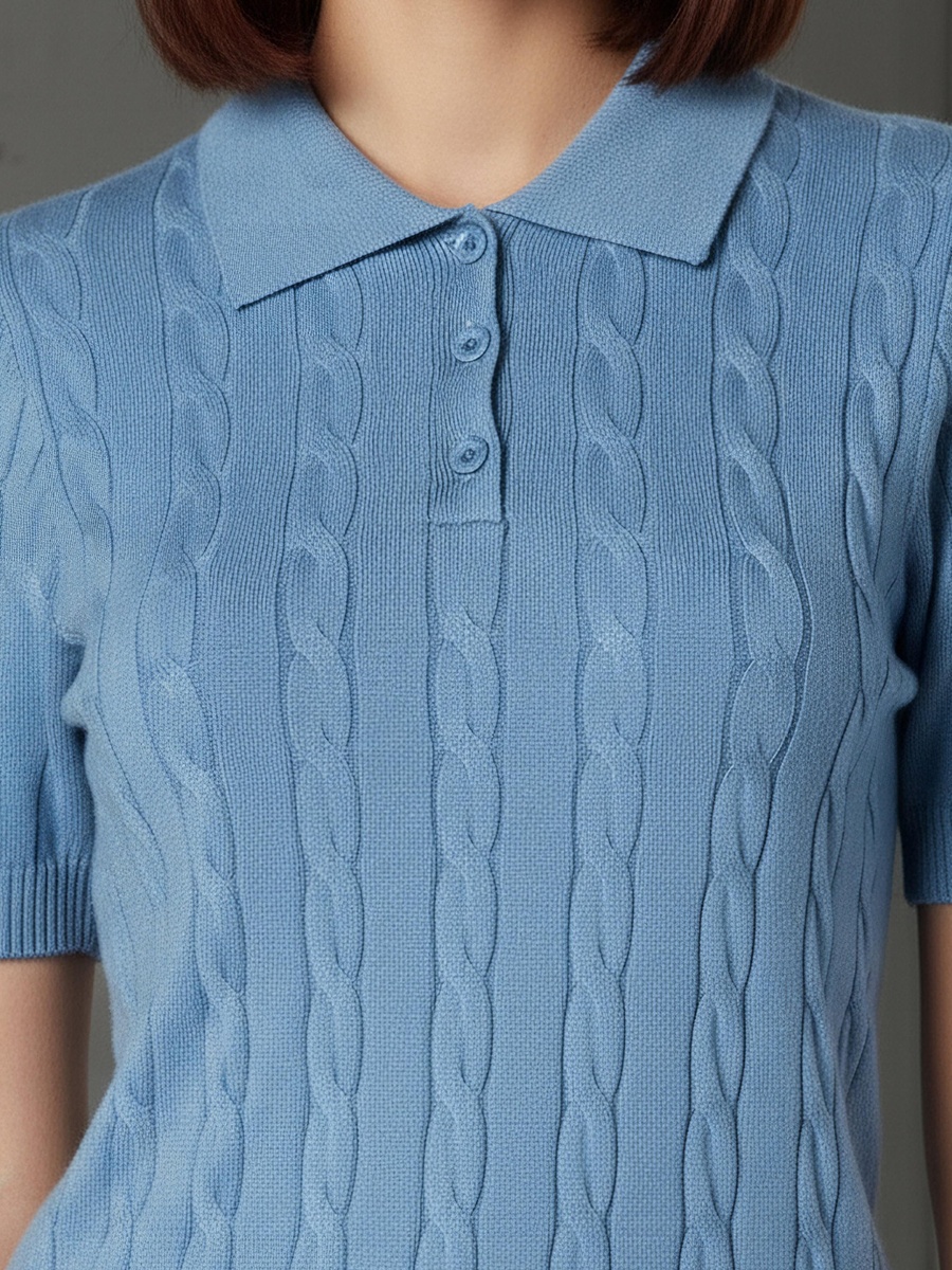 Regular Fit Polo T-Shirt with Cable Knit Design