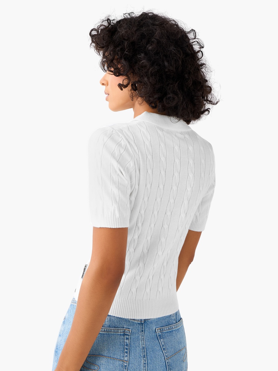 Regular Fit Polo T-Shirt with Cable Knit Design