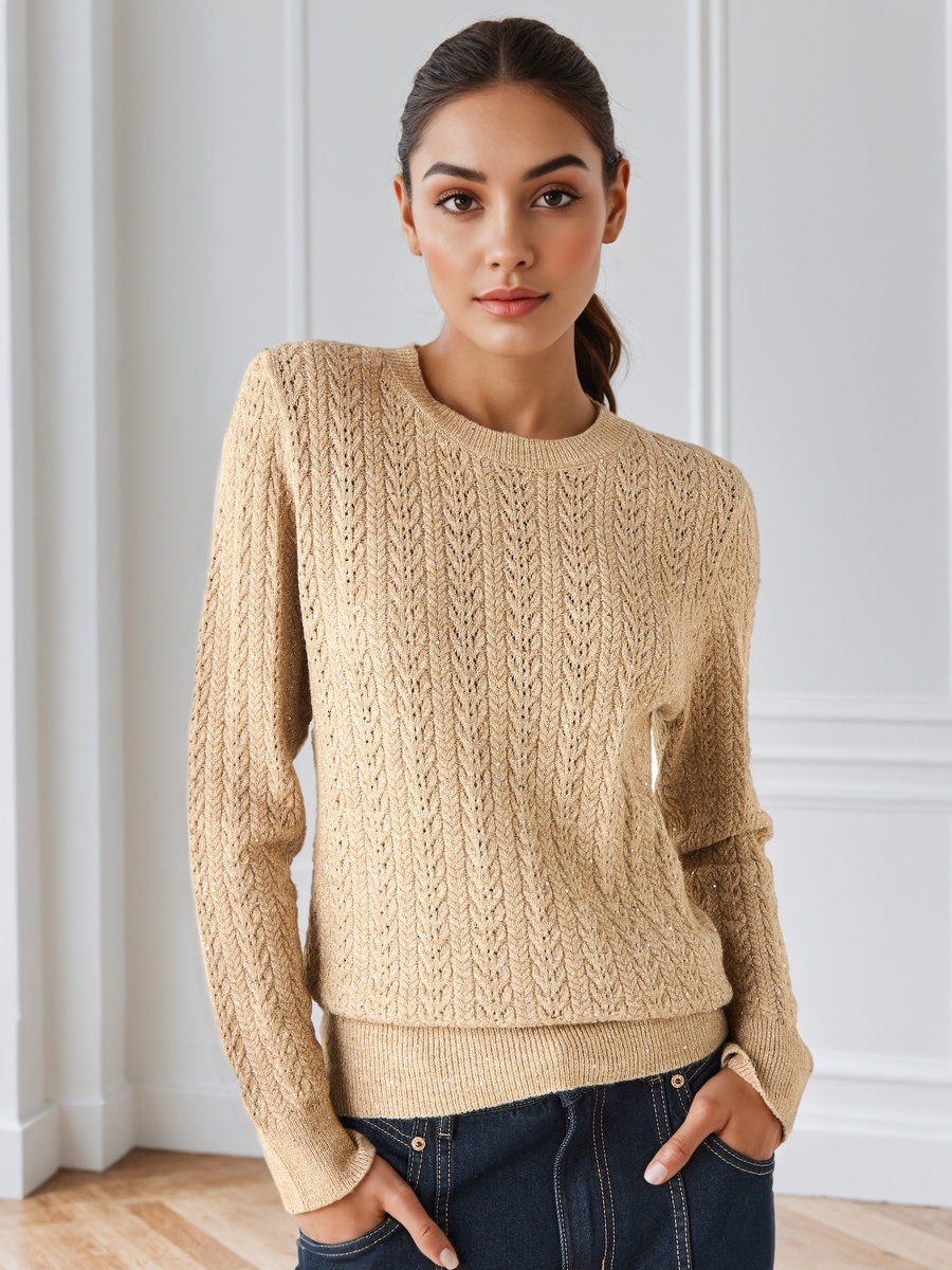 Regular Fit Cable Knit Crew Neck Sweater