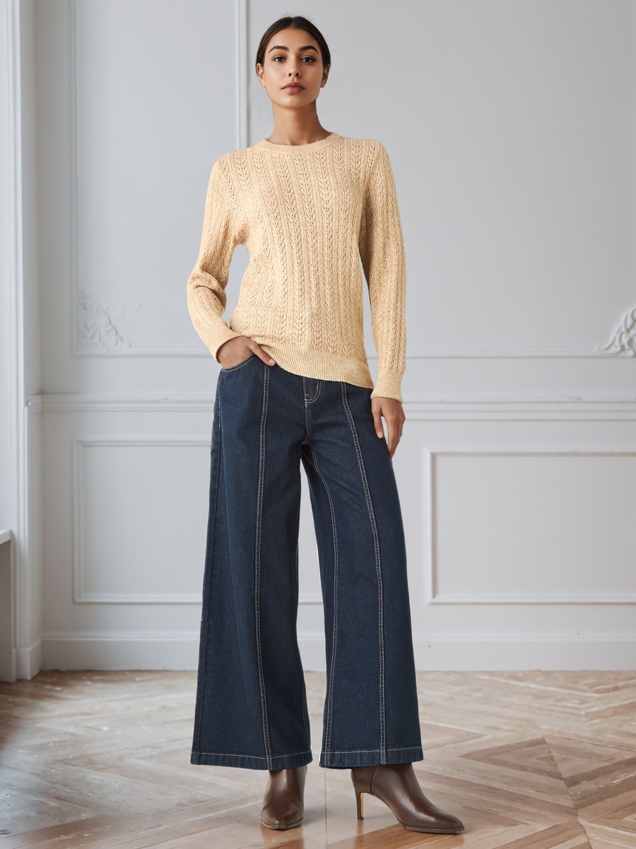 Regular Fit Cable Knit Crew Neck Sweater