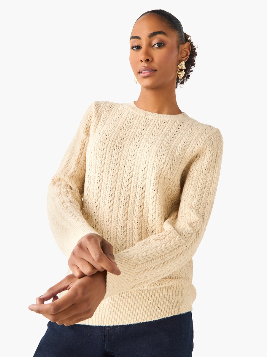 Regular Fit Cable Knit Crew Neck Sweater