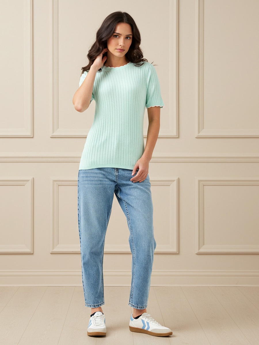 Ribbed Scallop Neck Sweater