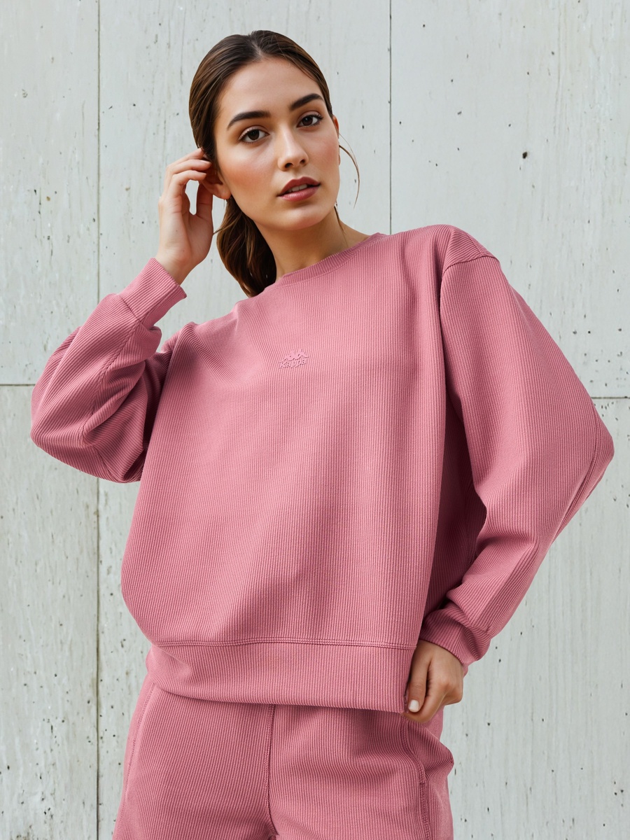 Women Regular Fit Ribbed Sweatshirt