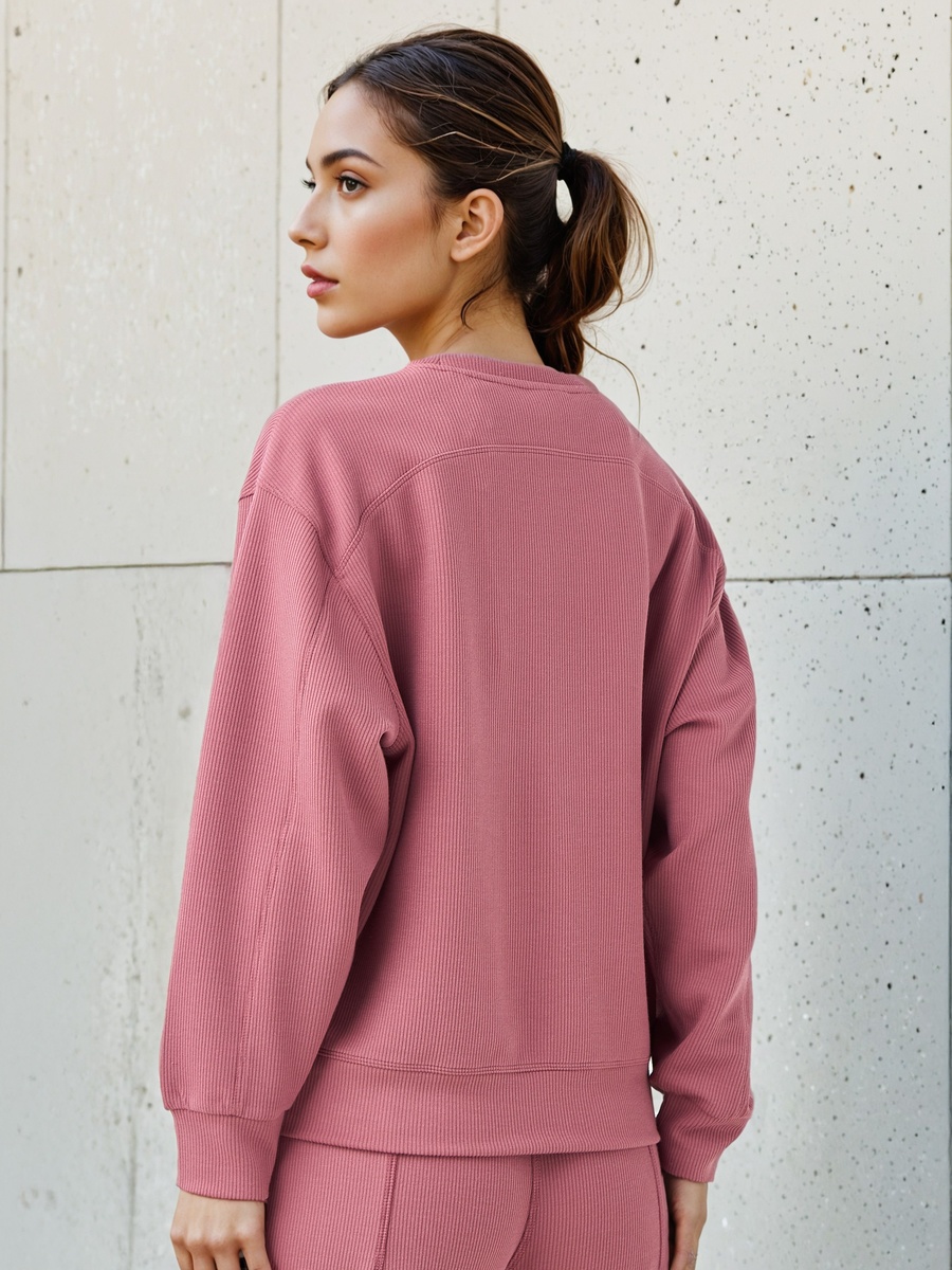 Women Regular Fit Ribbed Sweatshirt