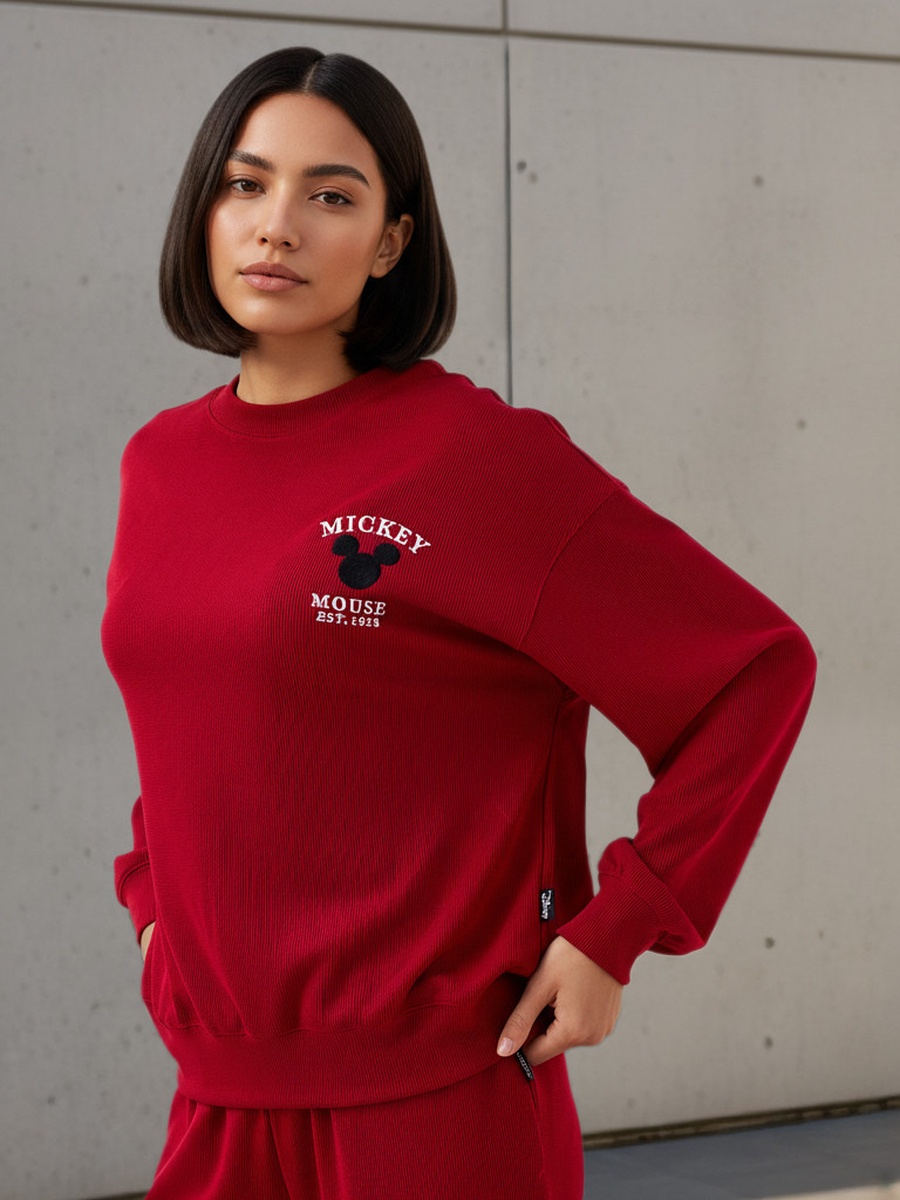 Oversized Sweatshirt with Mickey Mouse Embroidery Detail