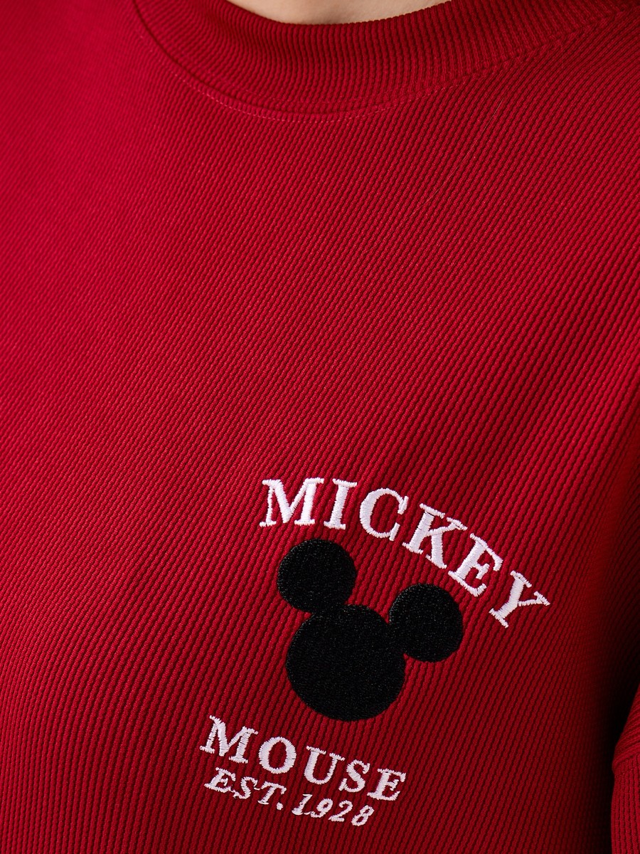 Oversized Sweatshirt with Mickey Mouse Embroidery Detail