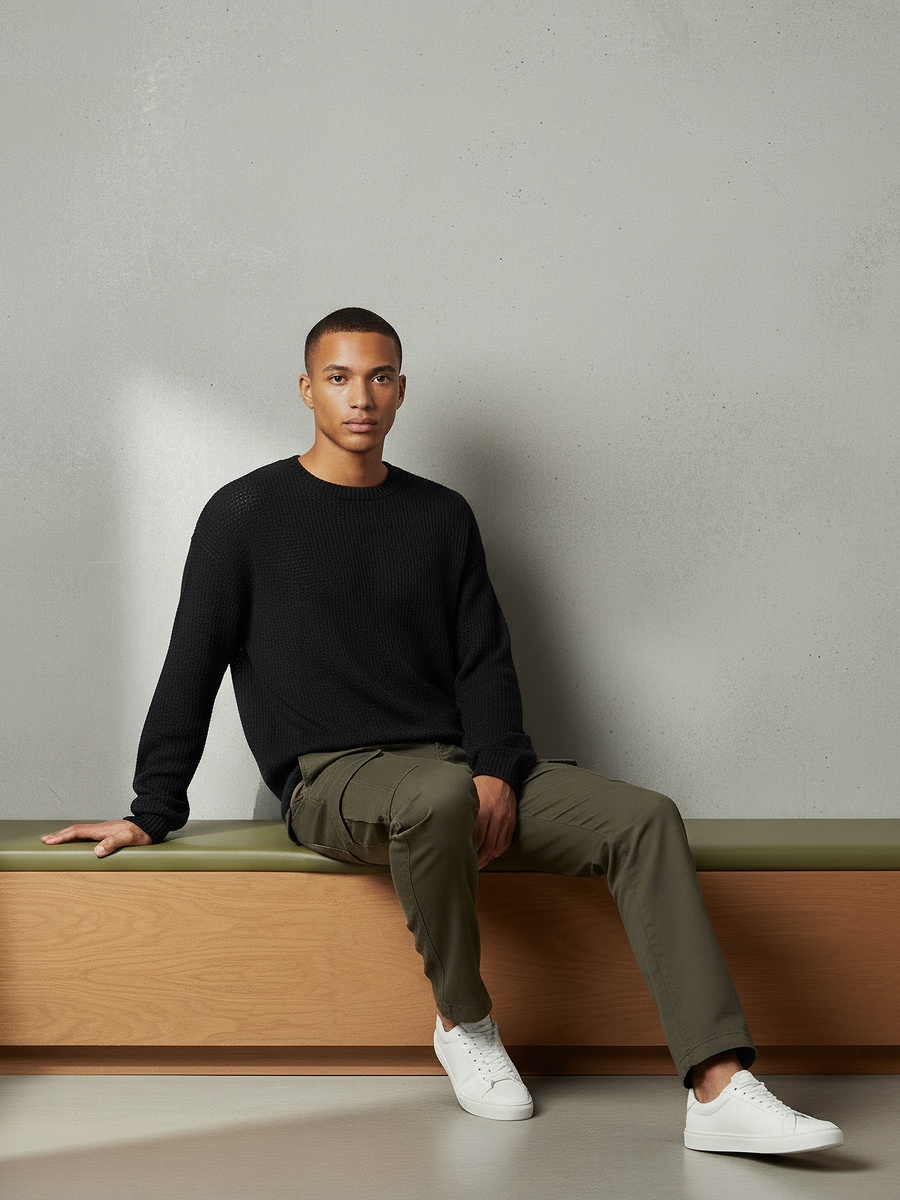 سويت شيرت رجالي تريكو بارز الملمس بياقة دائرية وطبعة أوساكا