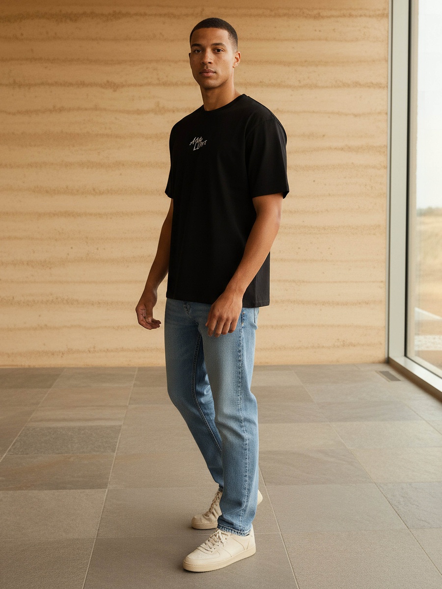 تيشيرت رجالي مطبع قصة مريحة بياقة دائرية وأكمام قصيرة