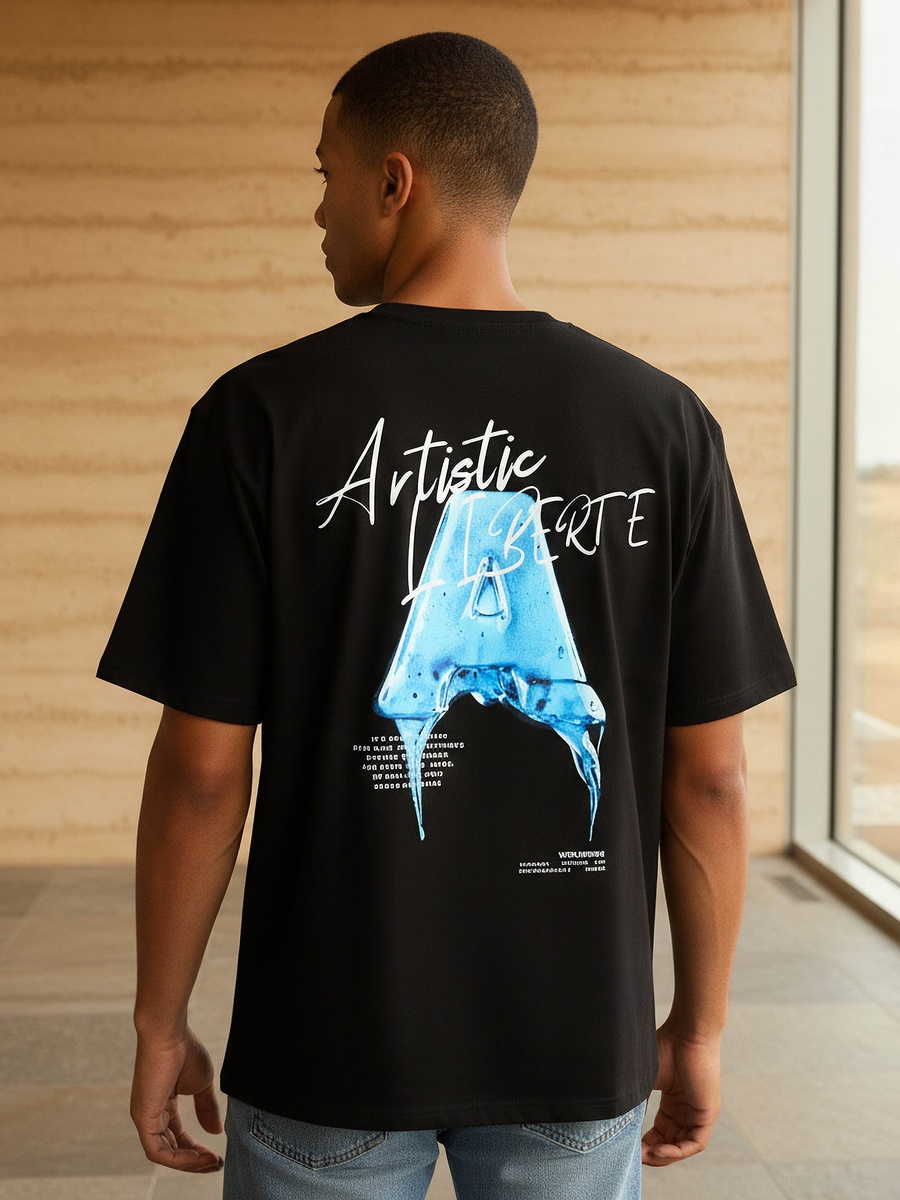 تيشيرت رجالي مطبع قصة مريحة بياقة دائرية وأكمام قصيرة