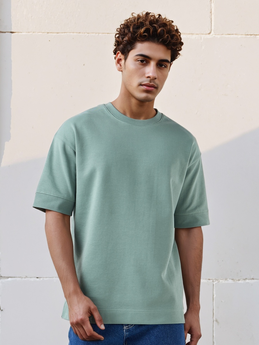 Men Crew Neck Short Sleeves Boxy T-Shirt