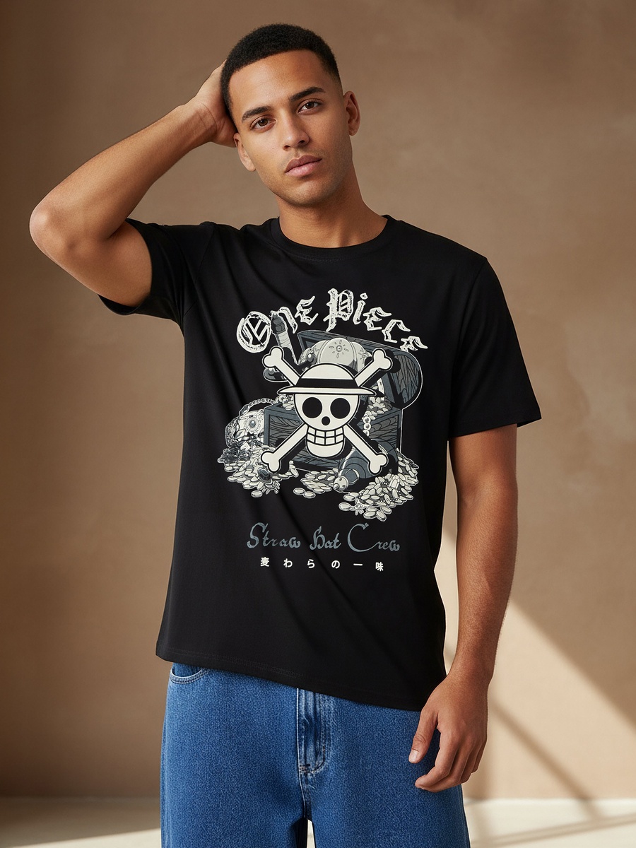Men Regular Fit Crew Neck Short Sleeves One Piece Print T-Shirt