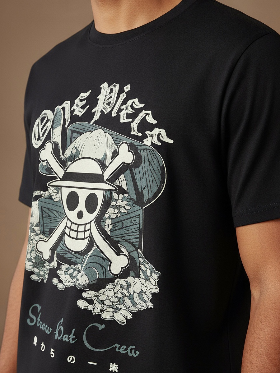 Men Regular Fit Crew Neck Short Sleeves One Piece Print T-Shirt