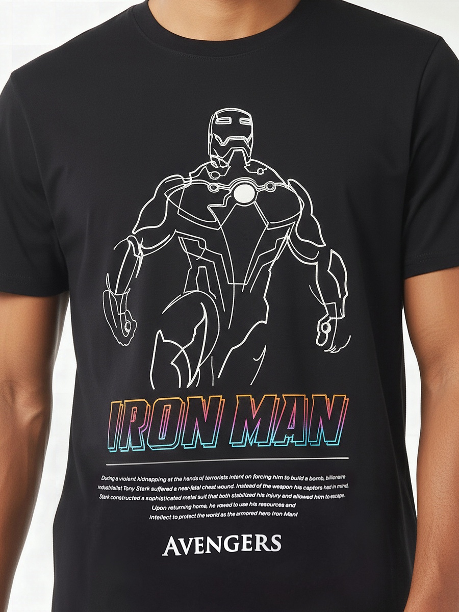 Men Regular Fit Crew Neck Short Sleeves Iron Man Print T-Shirt