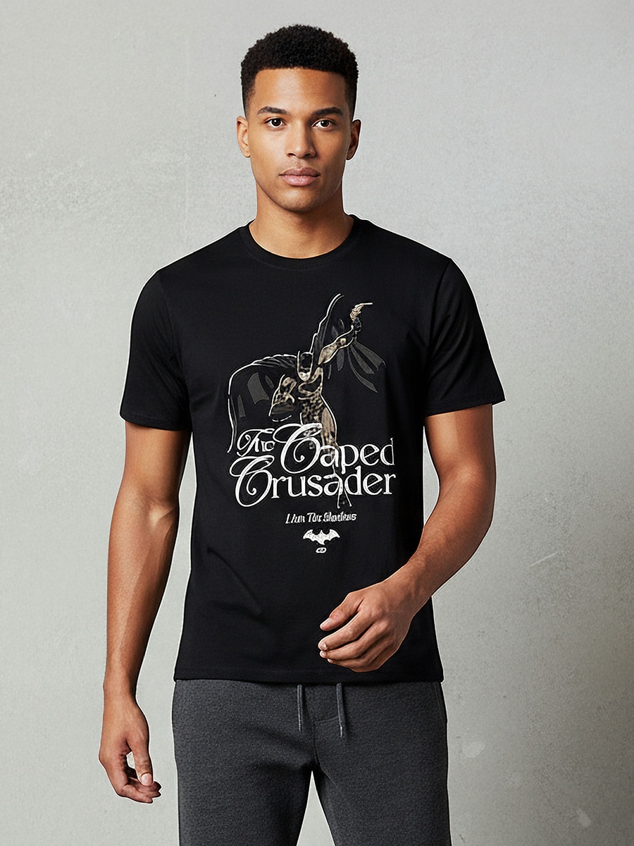 Men Regular Fit Round Neck Short Sleeves Batman Print T-Shirt