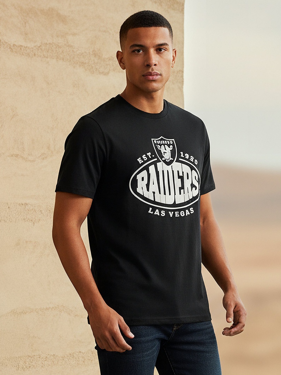 Men Regular Fit Crew Neck Short Sleeves Raiders Print T-Shirt