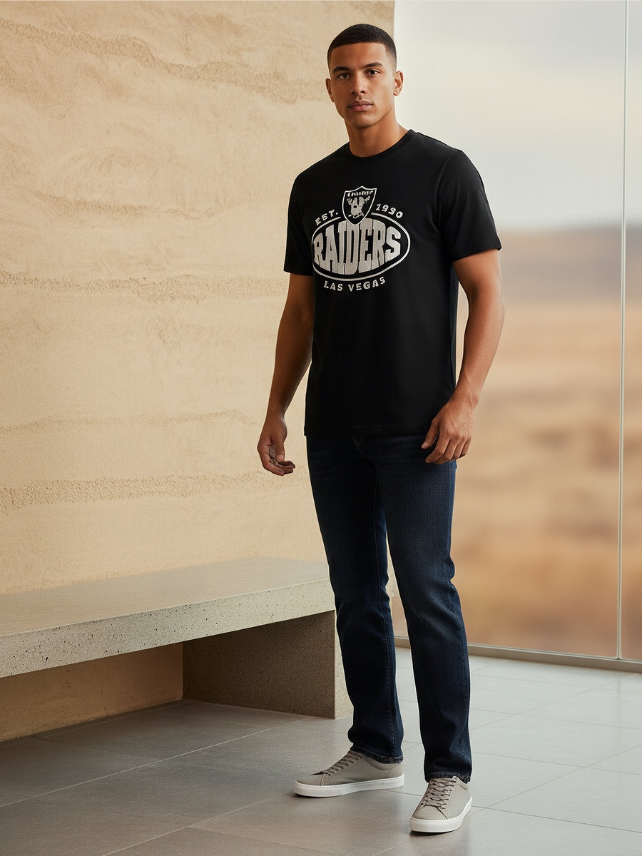 Men Regular Fit Crew Neck Short Sleeves Raiders Print T-Shirt