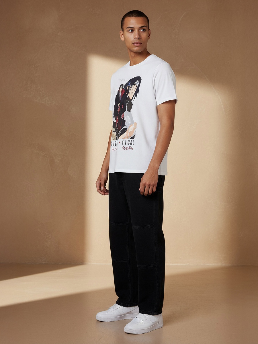 Men Regular Fit Crew Neck Short Sleeves Sasuke Itachi Print T-Shirt