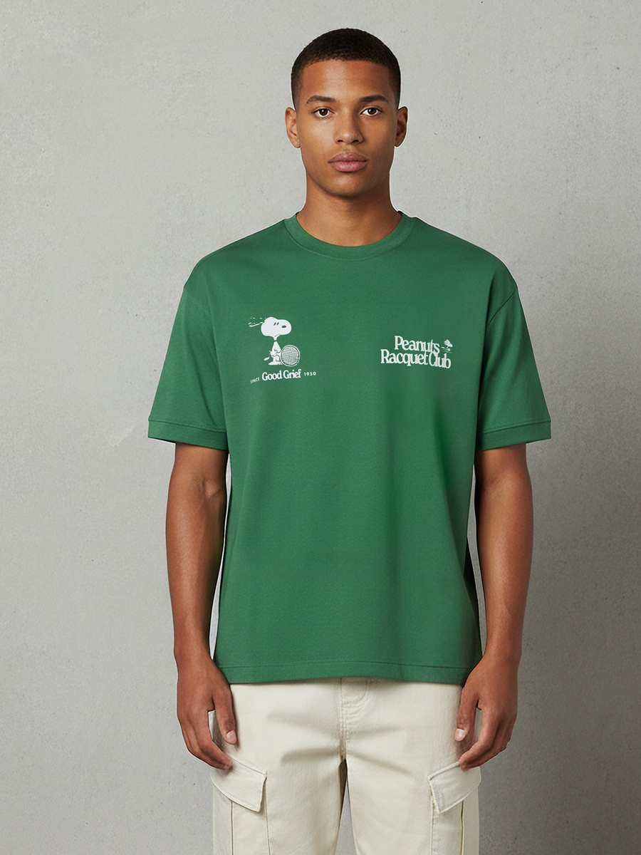Men Regular Fit Crew Neck Short Sleeves Peanuts Print T-Shirt
