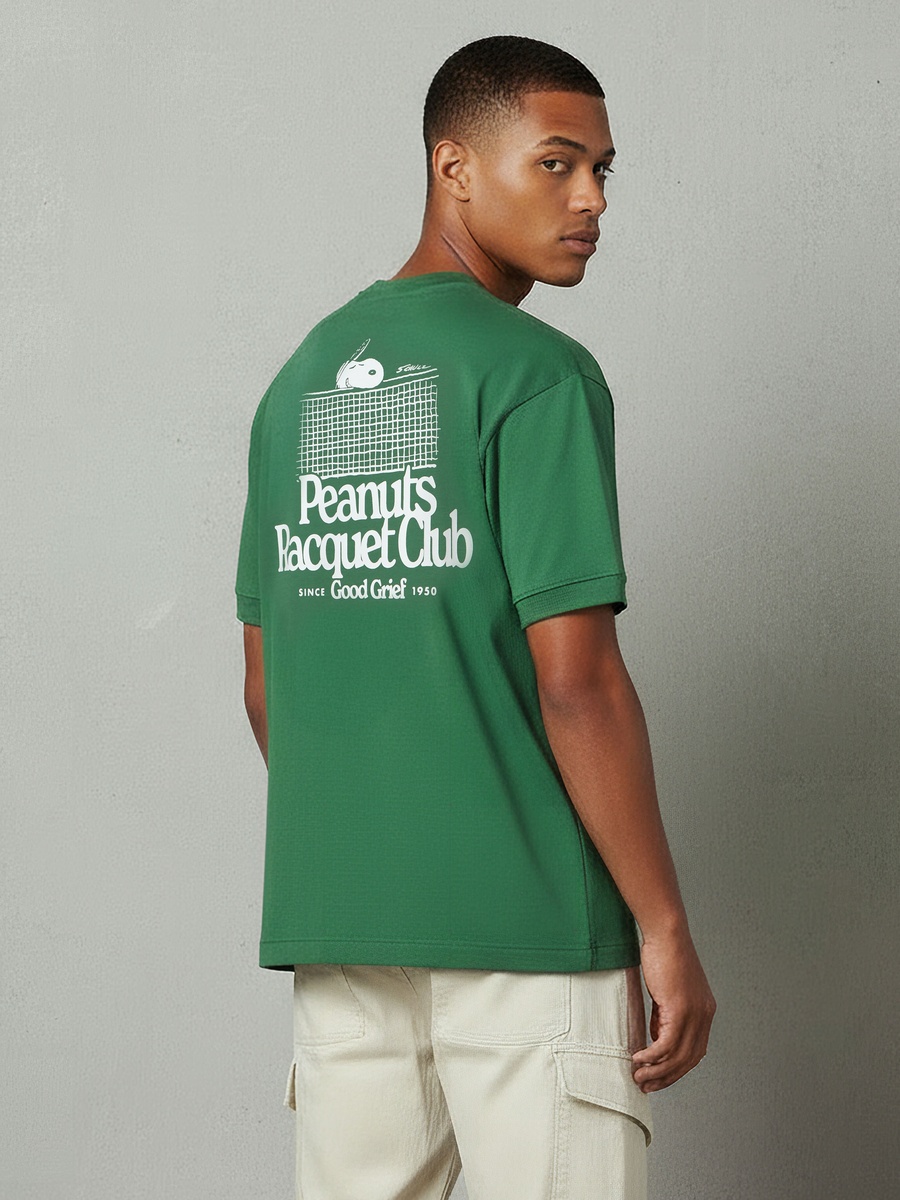 Men Regular Fit Crew Neck Short Sleeves Peanuts Print T-Shirt