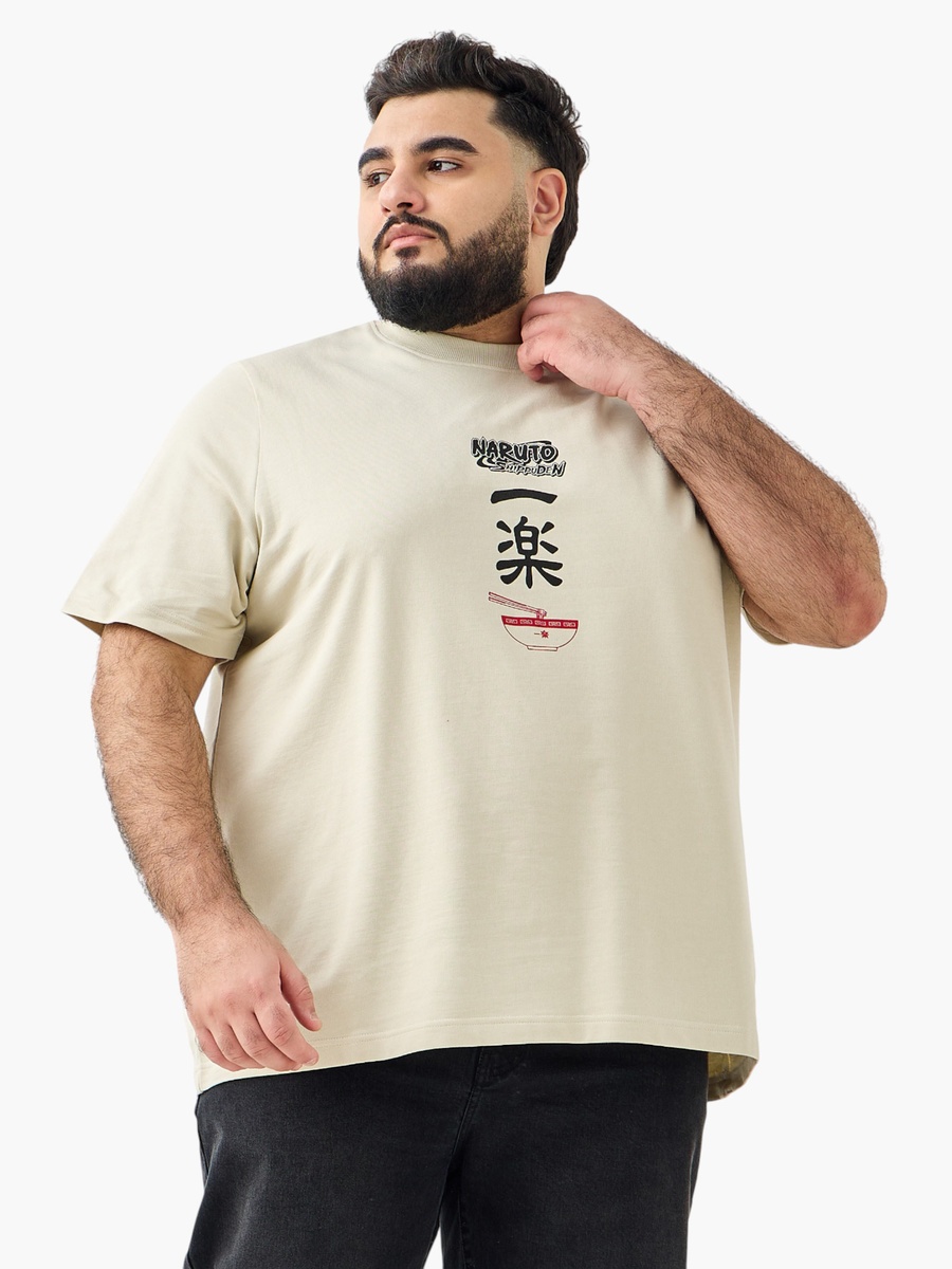 Plus Regular Fit Crew Neck Short Sleeves Naruto Shippuden Print T-Shirt