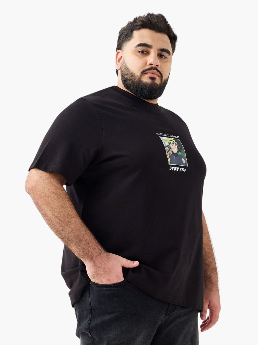 Plus Regular Fit Crew Neck Short Sleeve Naruto Print T-Shirt
