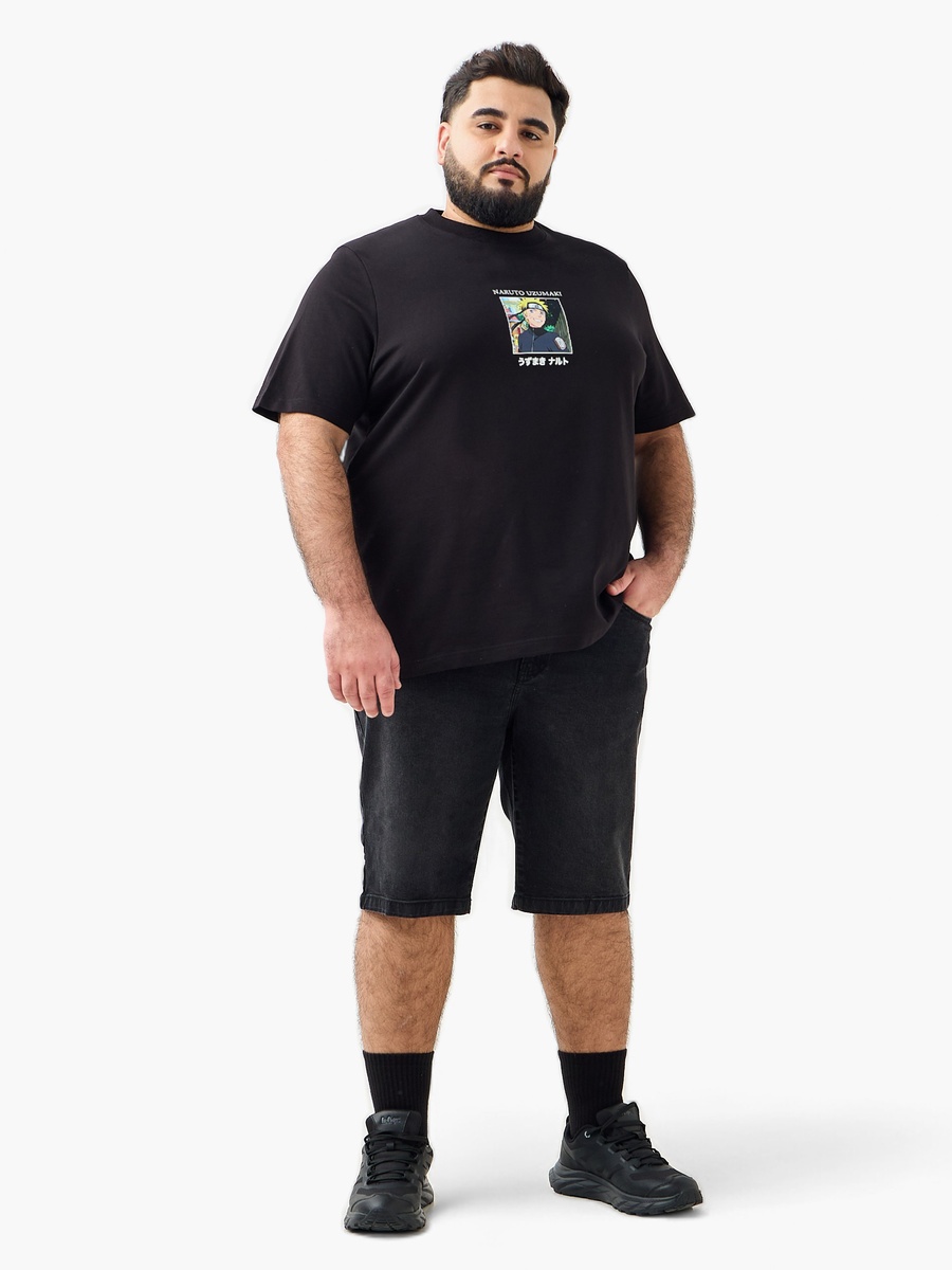 Plus Regular Fit Crew Neck Short Sleeve Naruto Print T-Shirt