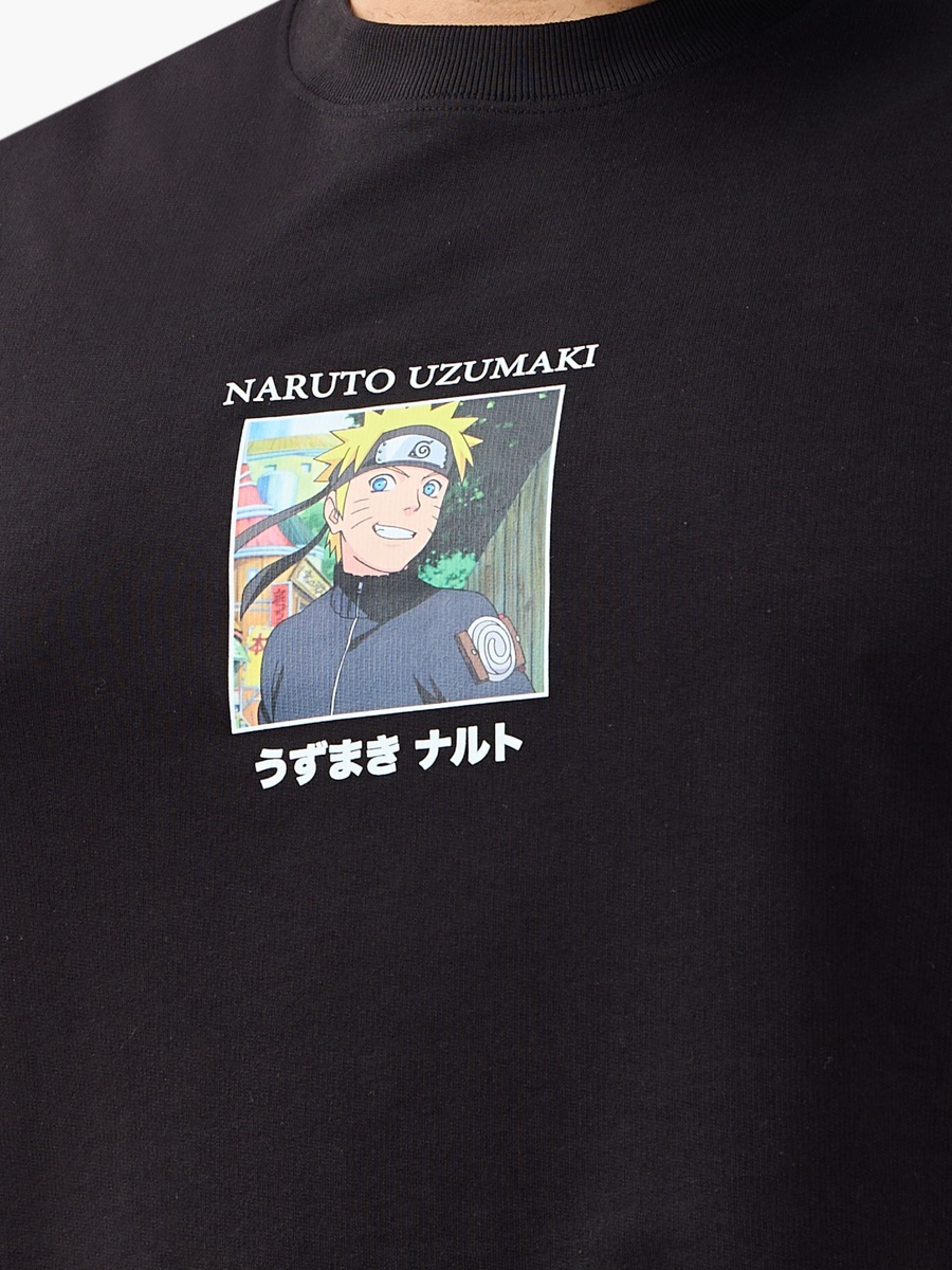 Plus Regular Fit Crew Neck Short Sleeve Naruto Print T-Shirt