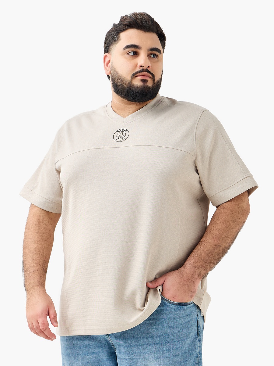 Plus Regular Fit V Neck Short Sleeves Printed T-Shirt