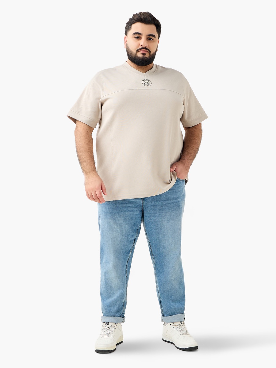 Plus Regular Fit V Neck Short Sleeves Printed T-Shirt