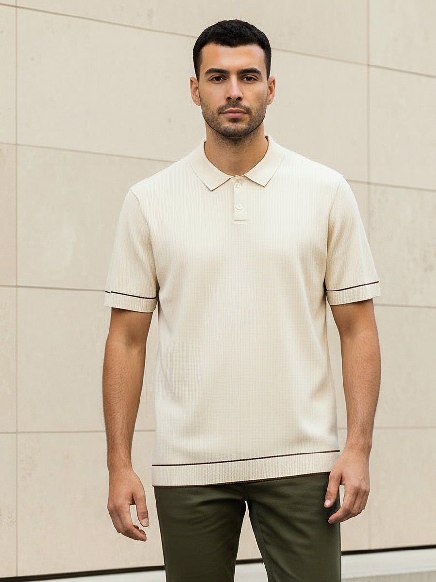 Men Short Sleeves Ribbed Polo T-Shirt