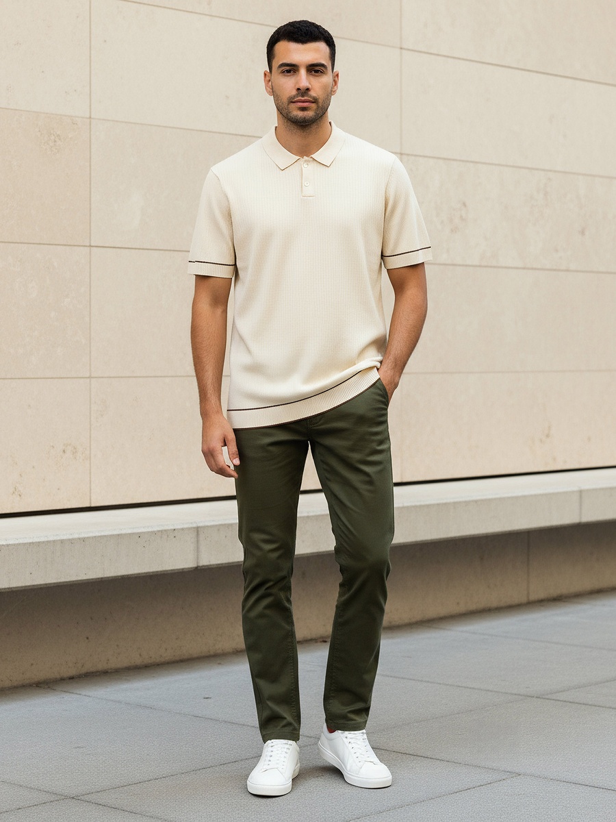 Men Short Sleeves Ribbed Polo T-Shirt