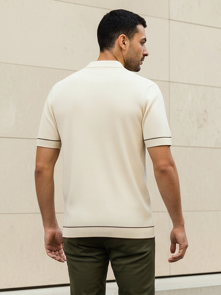 Men Short Sleeves Ribbed Polo T-Shirt
