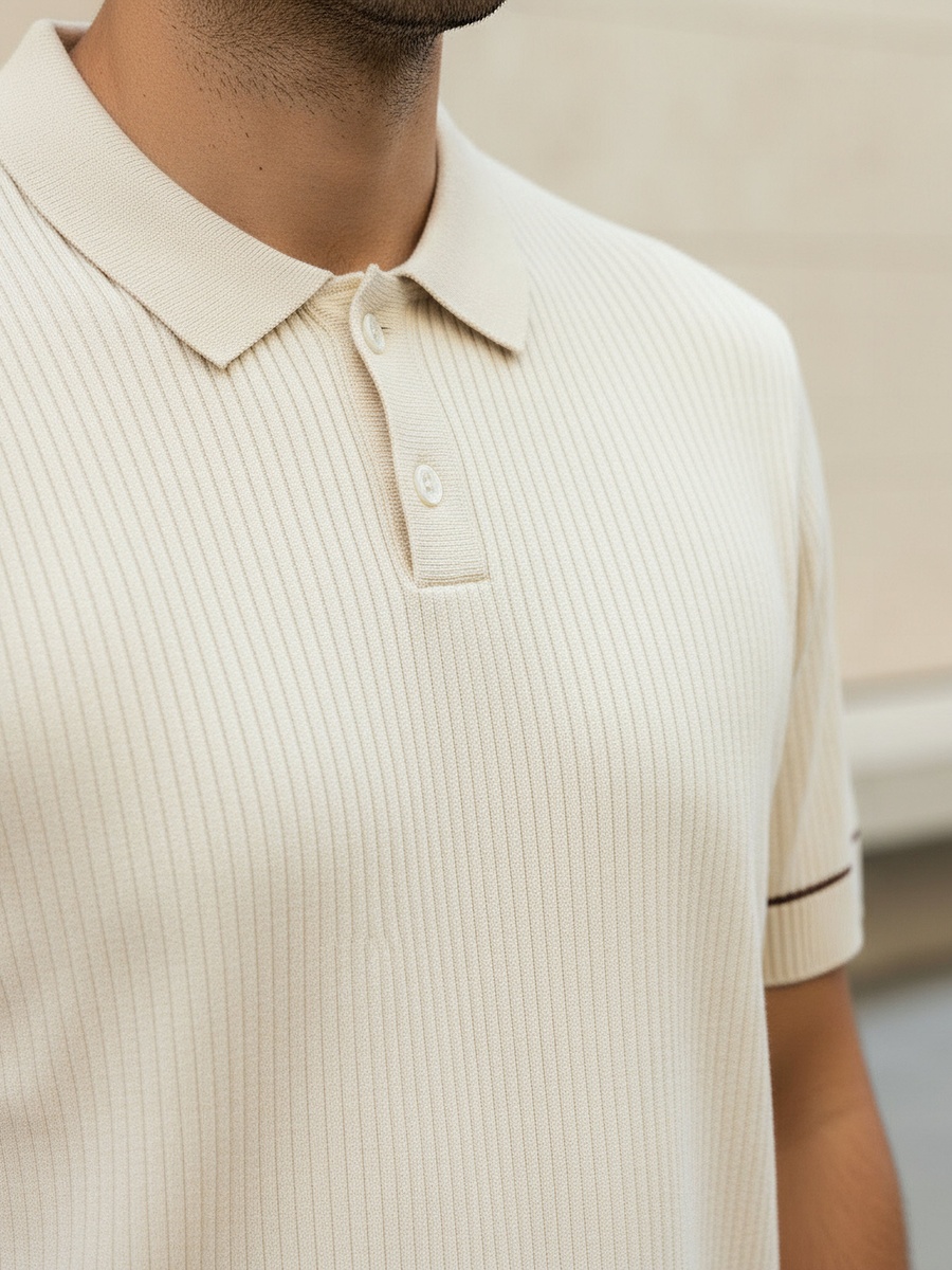 Men Short Sleeves Ribbed Polo T-Shirt