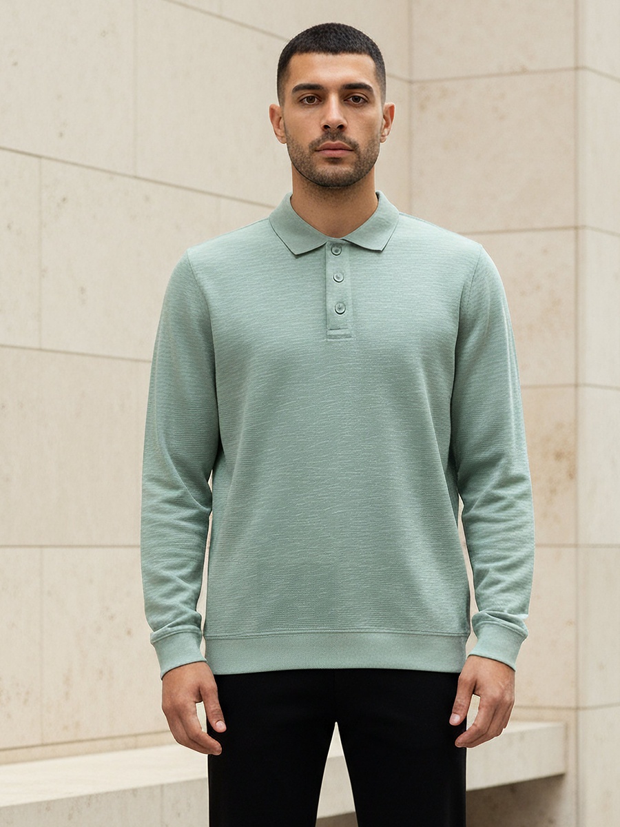 Men Long Sleeves Textured Polo T-Shirt