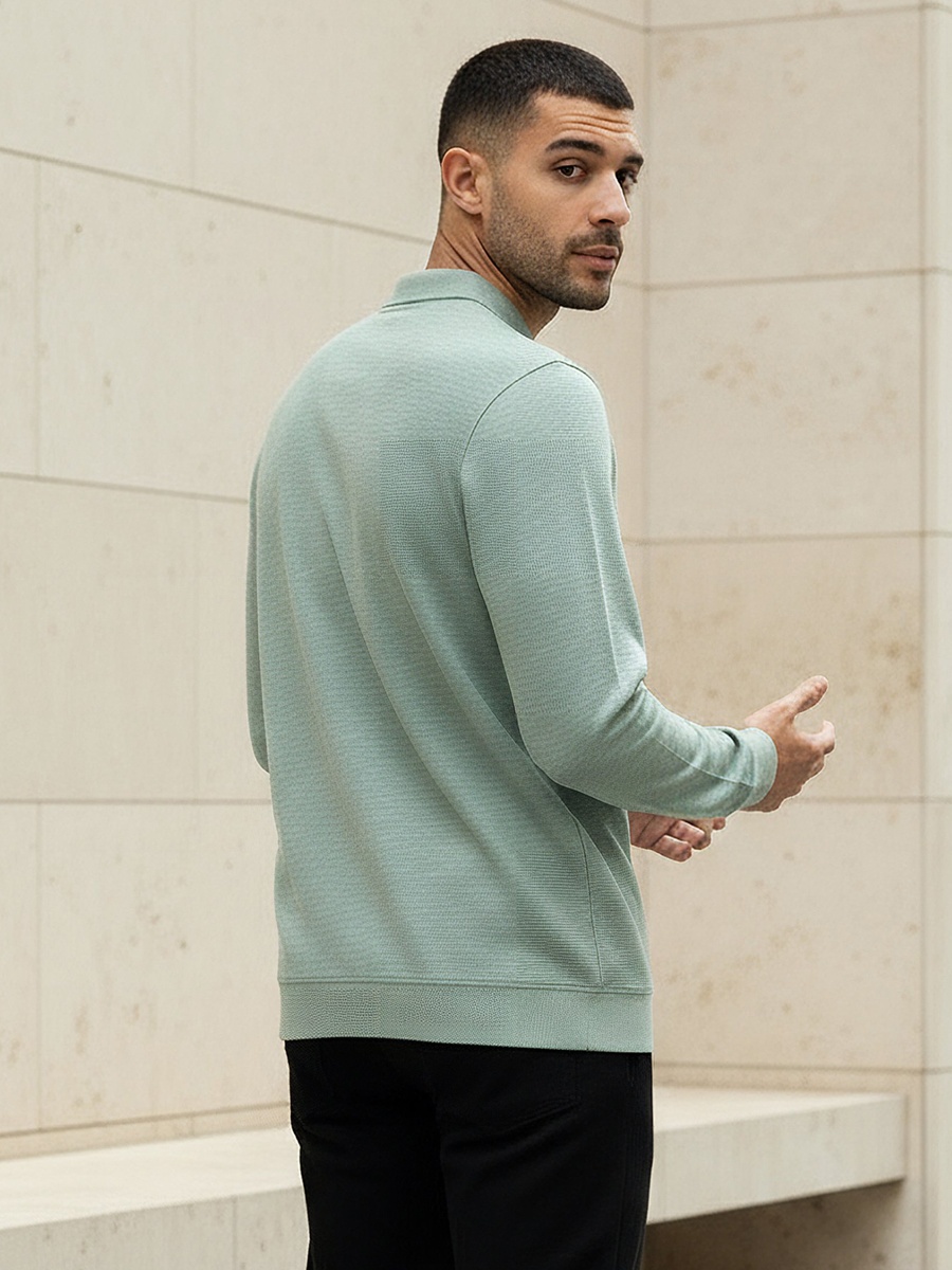 Men Long Sleeves Textured Polo T-Shirt