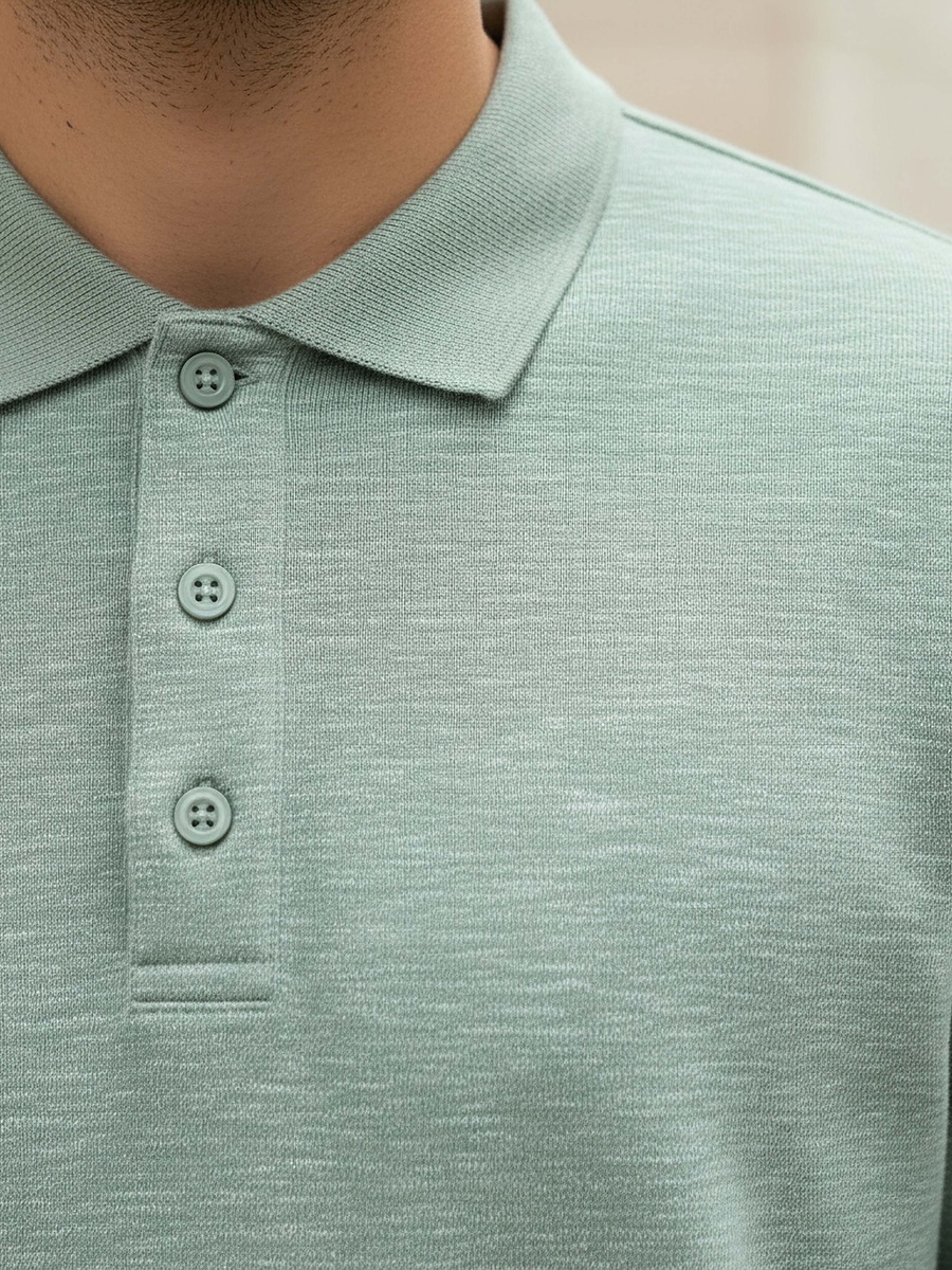 Men Long Sleeves Textured Polo T-Shirt
