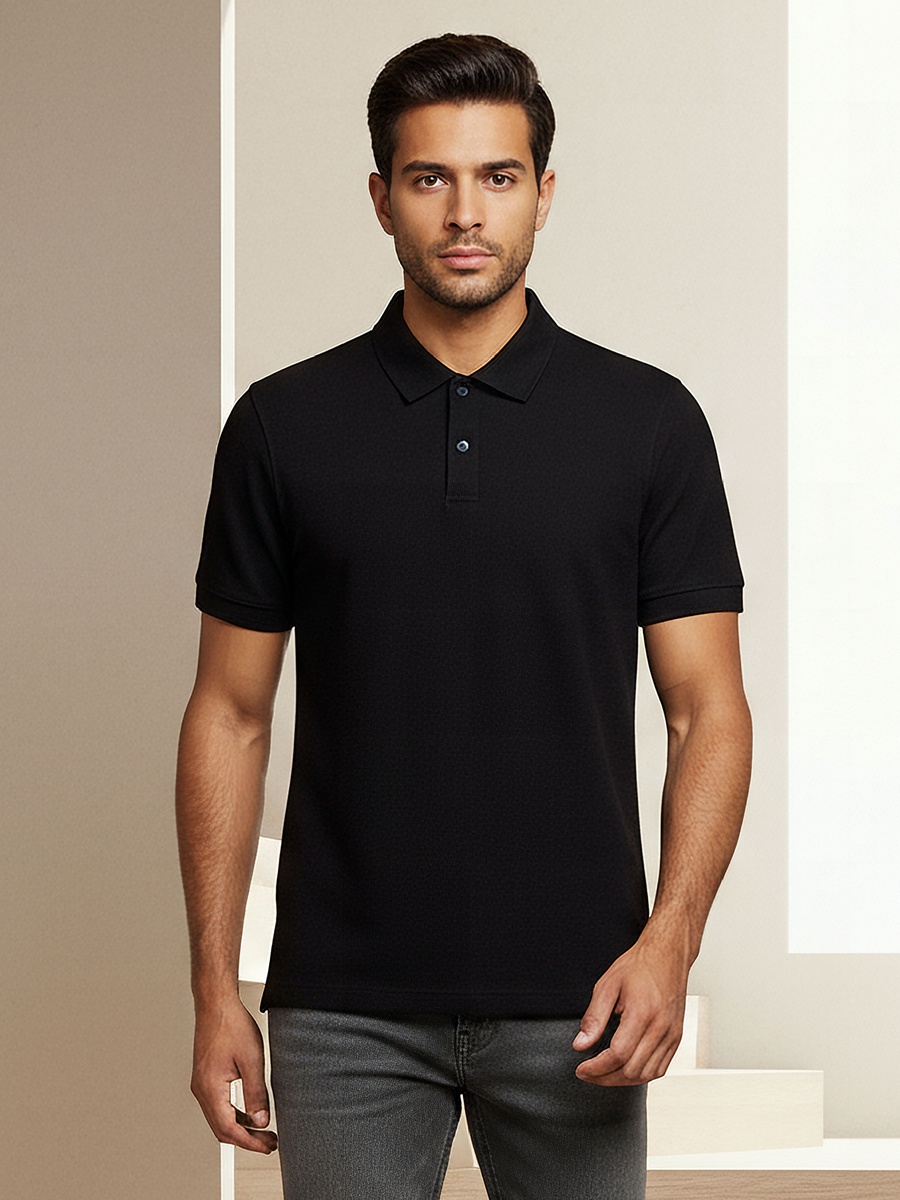 Men Short Sleeve Textured Polo T-Shirt