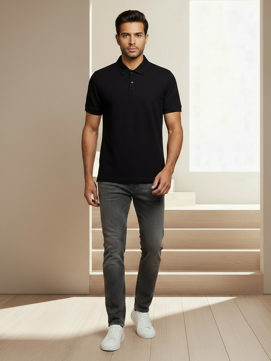 Men Short Sleeve Textured Polo T-Shirt