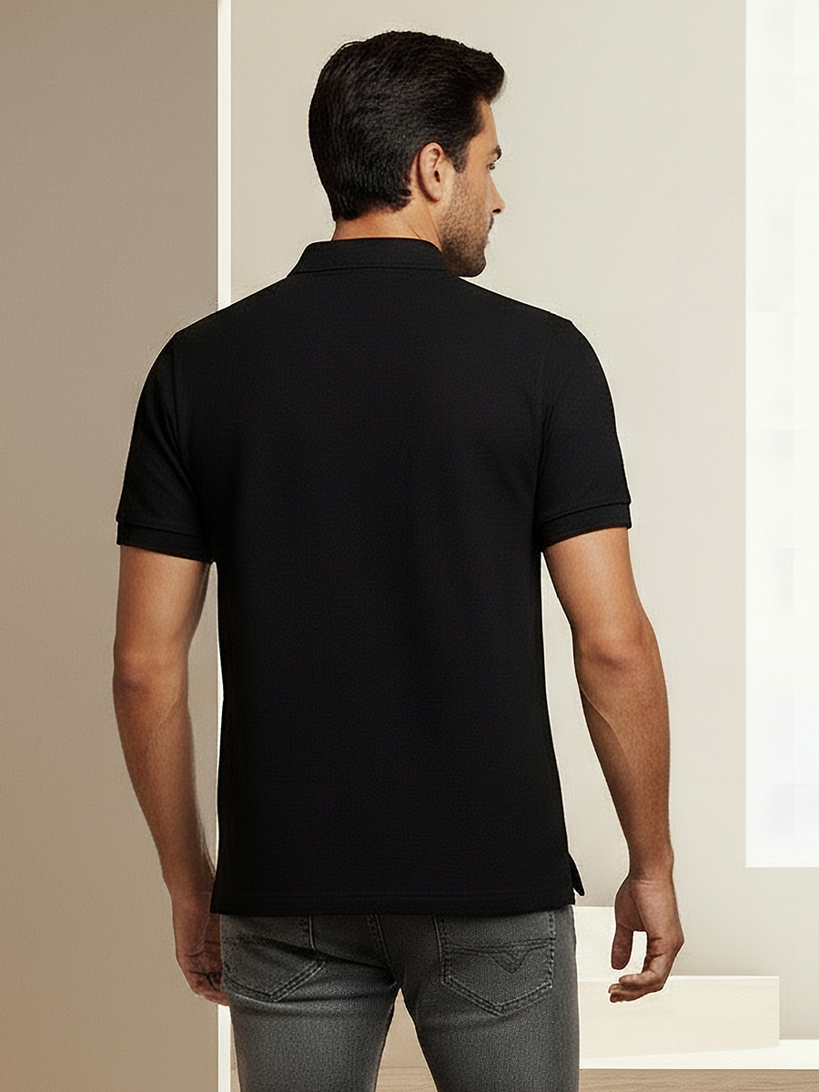 Men Short Sleeve Textured Polo T-Shirt