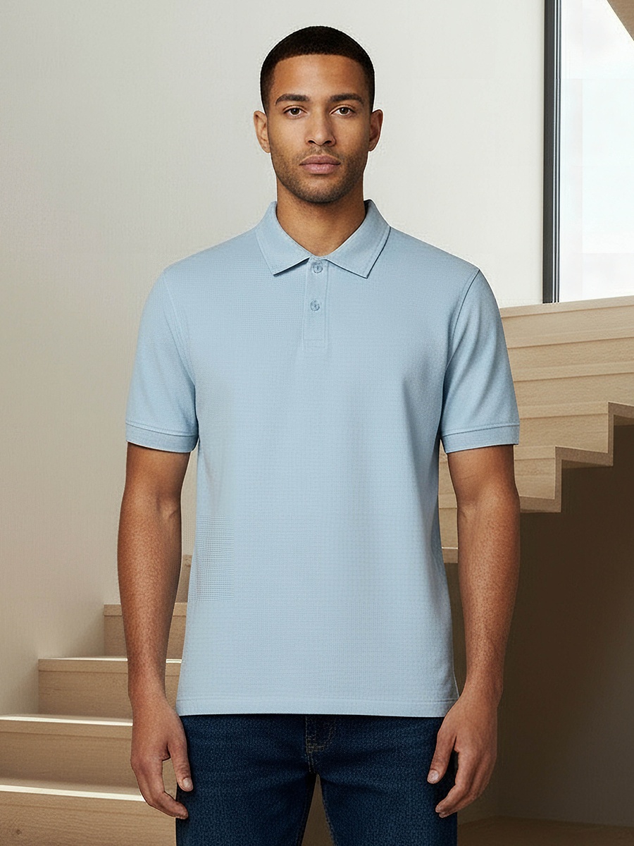 Men Short Sleeve Textured Polo T-Shirt