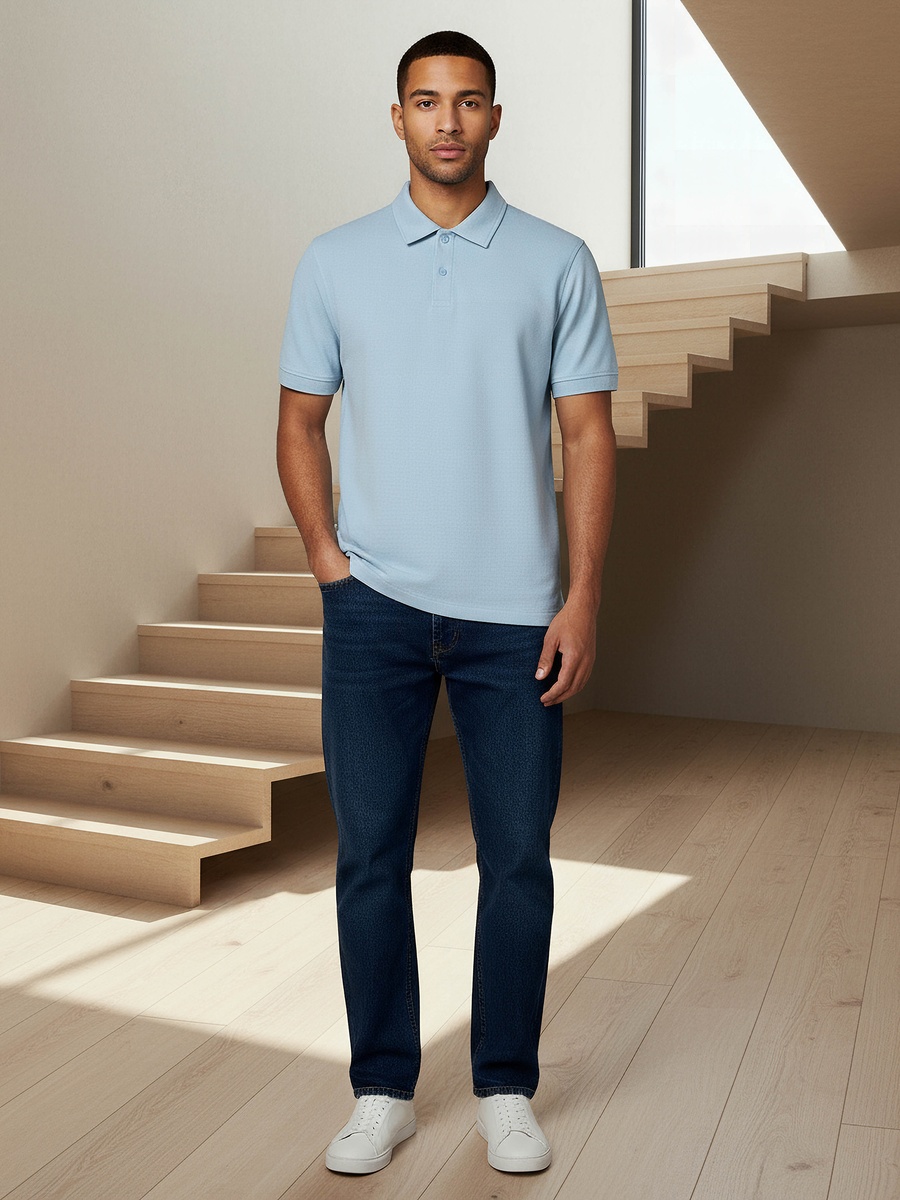 Men Short Sleeve Textured Polo T-Shirt